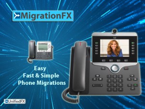 MigrationFX promo slide with logo